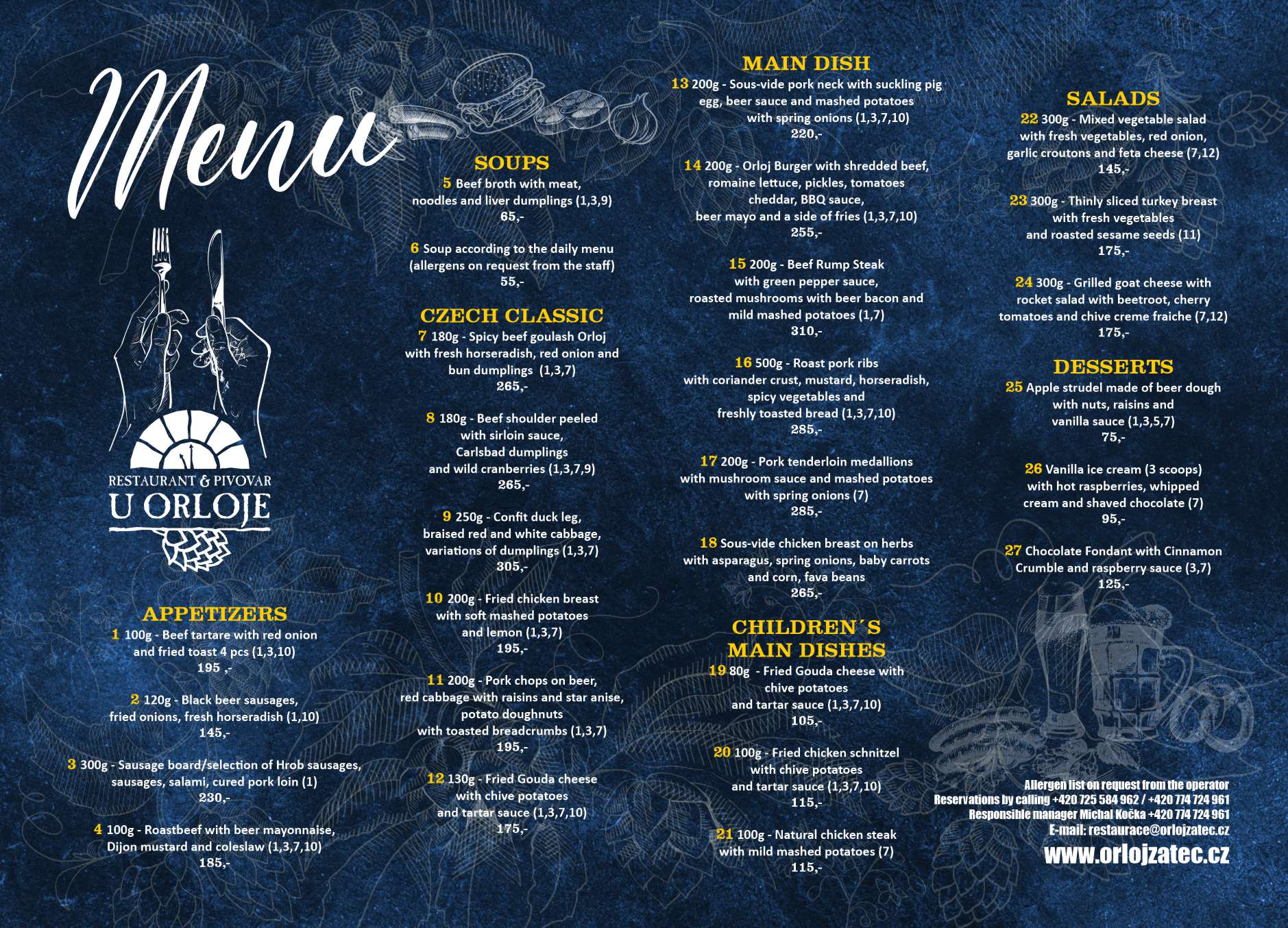 Menu - restaurant U Orloje Zatec